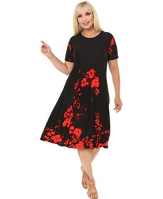 Resim Melsay Butik Kırmızı Gelincik Kısa Kollu Büyük Beden Midi Elbise Siyah 