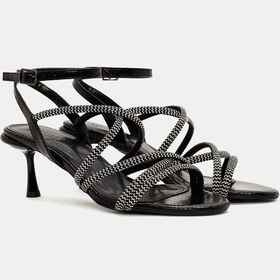 Resim Sapin Kadın Siyah Kordonlu İnce Topuklu Sandalet Siyah 