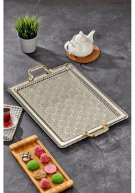 Resim Cooker İnci Metal Dikdörtgen Battal Boy Gümüş Sunum Tepsisi 60x40 Cm Ckr3543 Diğer 