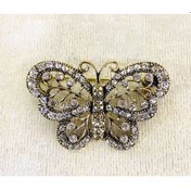 Resim Kelebek Swarovski Taşlı Elmas Montür Yaka İğnesi Broş Altın 
