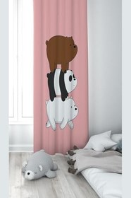 Resim Pelangi Pembe Ayıcık Desenli Dijital Baskı Yıkanabilir Bebek Çocuk Odası Fon Perdesi, pembe-kahverengi 140 x 270 