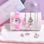 Resim 6 Parça Sevimli Unicorn Temalı Kızlar için Kuvars Saat & Takı Seti - Yumuşak Silikon Kayış, Karışık Renkli Karikatür Pony Kol Saati ile Uygun Bilezikler, Kolye & Küpeler - Genç Kızlar için İdeal Hediye, Kızlar için Unicorn Eşyaları 