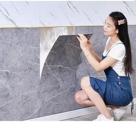 Resim Doori Gri mermer desen yapışkanlı pvc duvar kaplama mutfak banyo sticker 30 * 60cm (6 adet) 1,08mt2 