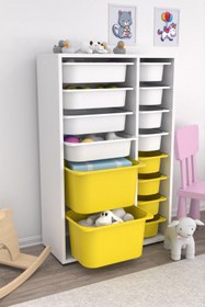 Resim Rine 14 Sepetli Çok Amaçlı Oyuncak Dolabı Sarı Beyaz 2D4K8U 