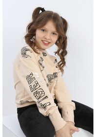 Resim Toontoy Kız Çocuk Tiger Trend Baskılı Sweatshirt Bej 