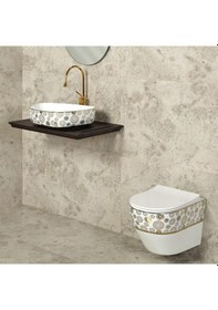 Resim Lena Asma Klozet Kapak Dahil Et-405ab Beyaz-altın Beyaz - Altın 