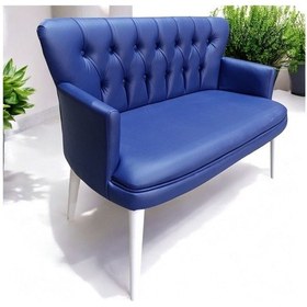 Resim Mavi Deri 2'li Beyaz Ahşap Ayaklı Ofis Koltuk Bekleme Koltuğu Cafe Koltuğu Mavi 