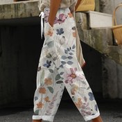 Resim Kadınların Çiçek Desenli Geniş Bacaklı Rahat Pantolonları - Hafif Polyester, Bağcıklı Bel, Makinede Yıkanabilir, Bahar/Yaz/Sonbahar İçin Canlı Çiçek Tasarımı, Sevimli Pantolon 