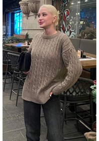 Resim Madmext Vizon Balıkçı Yaka Örgülü Triko Kazak Mg2336 Vizon 