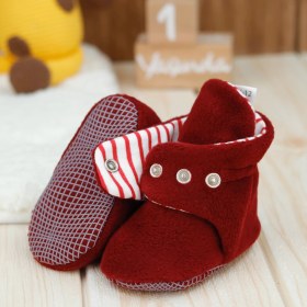 Resim Ella Bonna Polar Bebek Pandufu, Kaydırmaz Taban, Organik Pamuk Astarlı, İlk Adım Ev Patiği, Bordo 