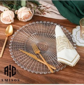 Resim Supla, Boncuklu Sunum Tepsisi Şeffaf Sunumluk 20 Cm. Ahşap - Kırmızı 