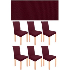 Resim Spandex Mikro Petek Kumaş Likralı Lastikli Tüylenmez 6'lı Sandalye Kılıfı Esnek Sandalye Örtüsü - Bordo 