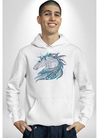 Resim At Mandala Kafası Kadın Erkek Beyaz Kapüşonlu Sweatshirt Hoodie Beyaz 