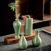 Resim Zarif Yeşil Seramik Vazo Seti ile Kurutulmuş Çiçek Aranjmanı - Vintage Stil, Küçükten Orta Boya, Masa Dekoru ve Ev Aksesuarı için Mükemmel, Masa Dekoru | Vintage Seramik Vazo | Pürüzsüz Seramik Kaplama, Seramik Vazo Dekoru 
