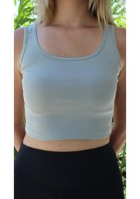 Resim Kadın Gri Basic Ribana Atlet Crop Likralı Spor Üst Gri 