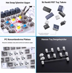 Resim Aula F87 Mekanik Rgb Tkl Graywood V3 Switch Kablosuz Makrolu Hot Swap Klavye Turuncu 