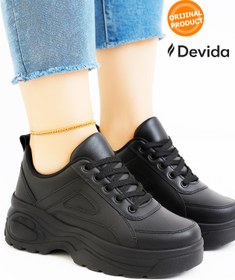 Resim Devida 6 Cm Yüksek Taban Kadın Siyah Spor Ayakkabı Rahat Air Günlük Sneaker X401 Vega Serisi 
