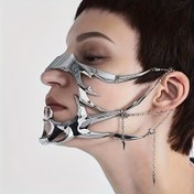 Resim 1/2 Adet Cyberpunk Tarzı Mekanik Sıvı Futurizm Metal Maske Moda Cadılar Bayramı Maskeli Balo Yarım Yüz Giyim Kişilik Nötr Yüz Takısı 