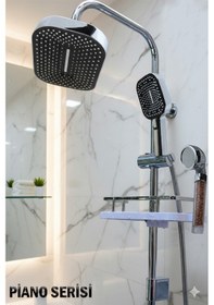 Resim 590-4 Robot Duş Takımı Geniş Sabunluklu El Tepe Duş Başlığı Çeşitleri Krom - Siyah 