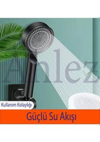 Resim Ahlez Maxima Siyah 5 Fonksiyonlu Duş Başlığı + Hortum + Mafsal Siyah 