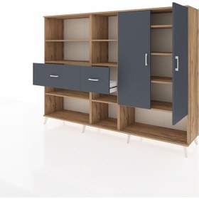 Resim Hyperion Dolap 10 Raflı 2 Çekmeceli 2 Kapaklı 220x44x163 Çam-antr Çam-antrasit 