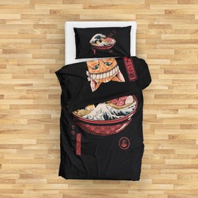 Resim Noodle Cat & Great Wave Ramen Bowl Çift Taraflı Nevresim Takımı - Tek Kişilik 