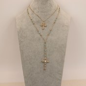 Resim Vintage Bohemian Y Şekilli Çift Katmanlı Kolye - Turkuaz Boncuklu ve Akrilik Altın Haç Pandantif, Sevgililer Günü İçin Günlük Takı Hediyesi, Çok Amaçlı Aksesuar, Detaylı Boncuk İşlemeli 