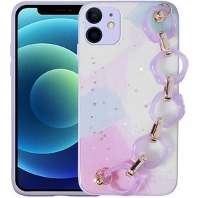 Resim İphone 12 Uyumlu Simli Desenli El Askılı Tutacaklı Zore Elsa Silikon Kılıf-lila Lila 