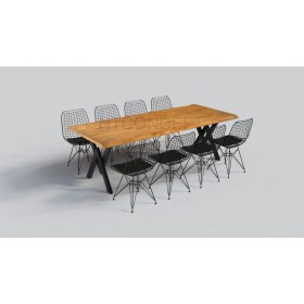 Resim Ntconcept Doğal Ahşap Sandalyeli Masa TAKIMI(85CM-125CM Masa+6 Sandalye) 