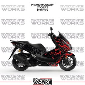 Resim Honda Pcx Kaplama Sticker Crimson Web Design Motor Kaplama Modeli Hazır Kit 2021-2024 Uyumlu Siyah 