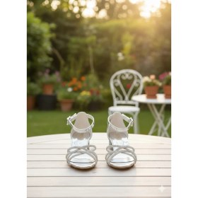 Resim SGF Kids Gümüş Örgülü Taşlı Topuklu Abiye Ayakabı 