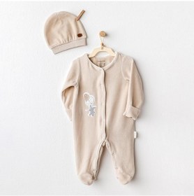 Resim Andywawa Andy Wawa Erkek Bebek Tulum Takım Romper Hat Set Velvet Happy Everyday Ac25064-bej Bej 