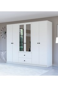 Resim Metalia Gm 036 Lüx 6 Kapı 2 Çekmeceli Düğme Kulplu Aynalı Gardırop 