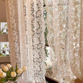 Resim 2 Parça Vintage Jakar Düz Perde Seti, Polyester Mesh Dantel İşlemeli Dekoratif Paneller için Yatak Odası, Mutfak, Restoranlar - Yıkanabilir, Çizgili, Romantizm Teması, Tüm Mevsim 