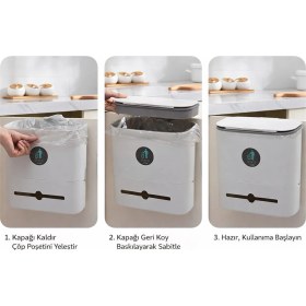 Resim Adefco MUTFAK TEZGAH ÜSTÜ VE DOLAP ASKILI ÇÖP KOVASI 8L 