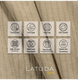 Resim Mikrofiber Şönil Fitilli Minimalist Koltuk Örtüsü - 175x215 Cm, Çift Taraflı, Kaymaz, Terletmez Bej Bej 