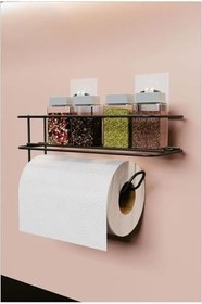 Resim Orret Home Yapışkanlı Metal Raf - Kağıt Havlu Askılı Duvar Tipi Baharatlık ve Şampuanlık, Banyo ve Mutfak İçin Uygun, Delmeden Yapıştırmalı Metal Askılı Organizer Raf 