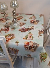 Resim Yeni Yıl Desenli Elyaflı Pvc Masa Örtüsü Silinebilir Ve Su Geçirmez Muşamba Yeşil 
