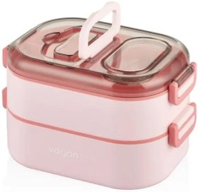 Resim Vagonlife Beslenme Kutusu İki Katlı - Paslanmaz Çelik - 1000ml Yeni Nesi Sefer Tası (Pembe) 