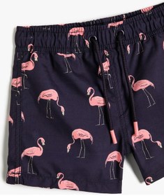Resim Koton Deniz Şortu Flamingo Baskılı Beli Bağlamalı File Astarlı Pembe Desenli 3skb00037bw 3SKB00037BW41A 