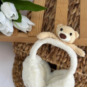 Resim Kız Çocuk Beyaz Ayıcıklı Peluş Kulaklık 