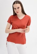 Resim Cotton Mood 9132735 Kaşkorse V Yaka Salash Kısa Kol Bluz Kıremıt 