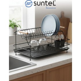 Resim Feyza Design Doğal Ahşap Maxi Bulaşıklık, Şık ve Fonksiyonel Tasarım 
