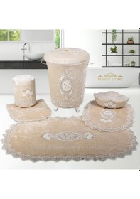 Resim Lisa Vizon 6 Prç Banyo Kirli Çamaşır Sepeti ve Paspas Seti Vizon 