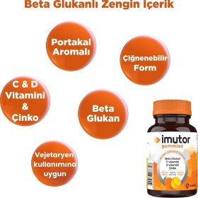 Resim İmutor Gummies 60 Çiğnenebilir Form - Aile Boyu Kullanım - Beta Glukan, C, D Vitamini, Çinko - Bağışıklık 
