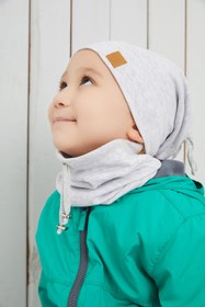 Resim Babygiz Erkek Bebek Çocuk Melanj Ip Detaylı Şapka Bere Boyunluk Pamuklu Kaşkorse 