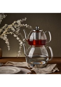 Resim Linda Cam Çaydanlık Seti - Şeffaf - 1,8 Lt + 1,2 Lt Çok Renkli 