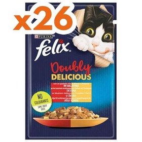 Resim Felix Pouch Doubly Delicious Sığır Etli ve Tavuklu Yaş Kedi Maması 85 Gr - BOX - 26 Adet 