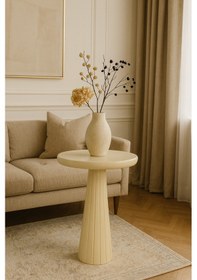 Resim Krem Renk Doğal Masif Mantar Sehpa Şık Ve Minimal Yan Sehpa - Coffee Table - Zigon Bej 