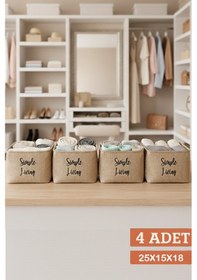 Resim 4 Lü Jüt Simple Living Baskılı Küçük Boy Düzenleyici Saklama Sepeti 15x25x18 Çok Renkli 